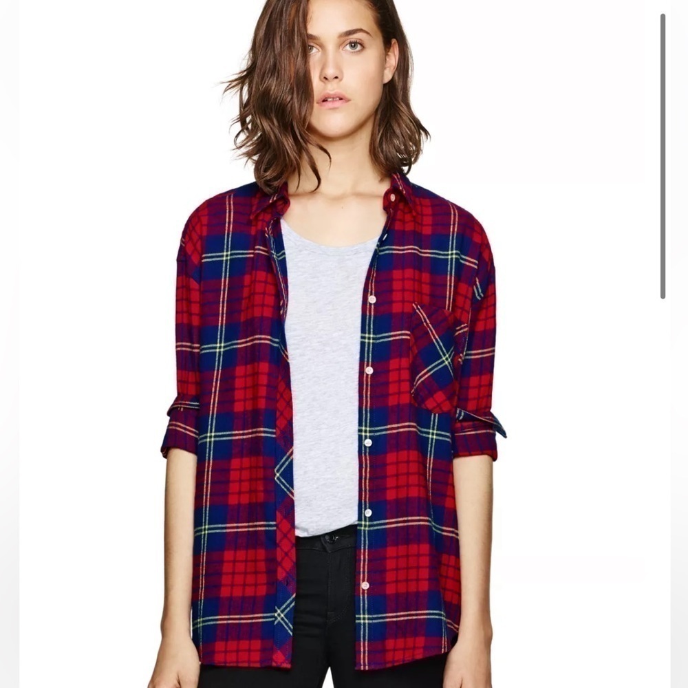 Aritzia Wilfred free plaid Eden Tartan True Red Daphne Blouse